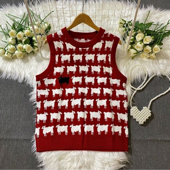 BLACK SHEEP RED VEST INSPIRED PRINCESS DIANA SWEATER - Picture 2 of 9